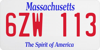 MA license plate 6ZW113