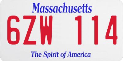 MA license plate 6ZW114