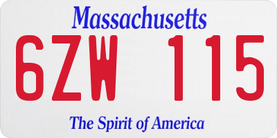 MA license plate 6ZW115
