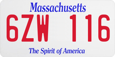 MA license plate 6ZW116