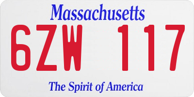 MA license plate 6ZW117