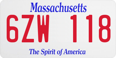 MA license plate 6ZW118