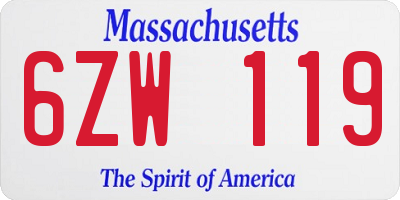 MA license plate 6ZW119
