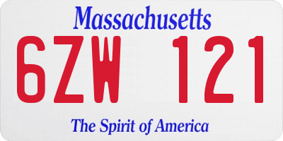 MA license plate 6ZW121