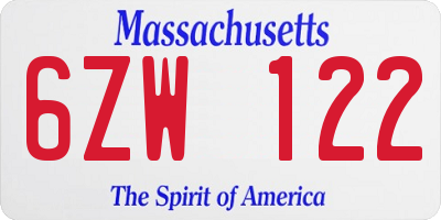 MA license plate 6ZW122