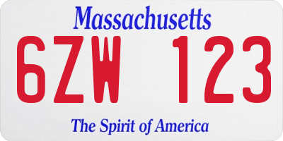 MA license plate 6ZW123