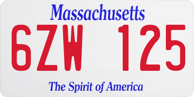 MA license plate 6ZW125