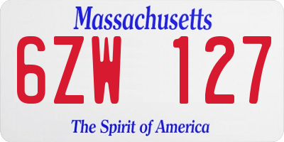MA license plate 6ZW127