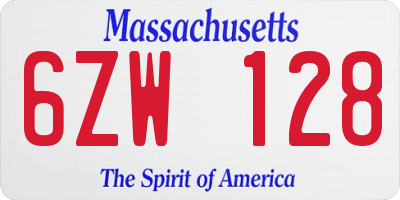 MA license plate 6ZW128