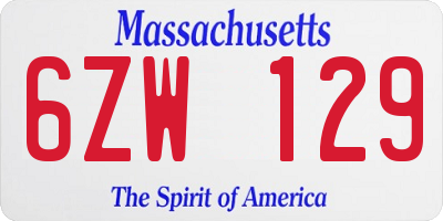 MA license plate 6ZW129