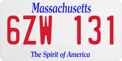 MA license plate 6ZW131