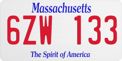 MA license plate 6ZW133