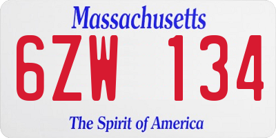 MA license plate 6ZW134