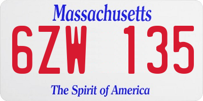 MA license plate 6ZW135