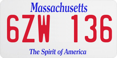 MA license plate 6ZW136