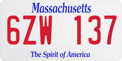 MA license plate 6ZW137
