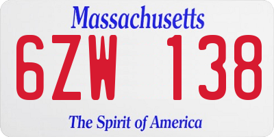 MA license plate 6ZW138