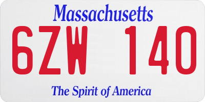 MA license plate 6ZW140