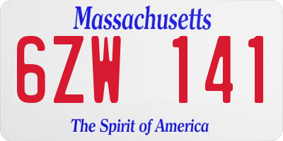 MA license plate 6ZW141