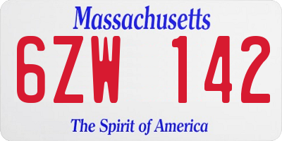 MA license plate 6ZW142