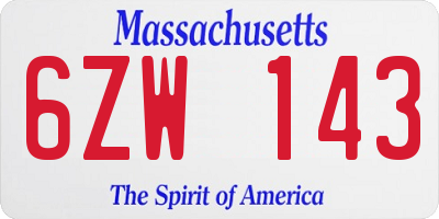 MA license plate 6ZW143