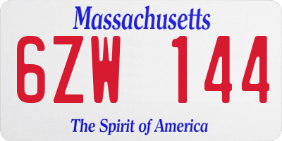 MA license plate 6ZW144