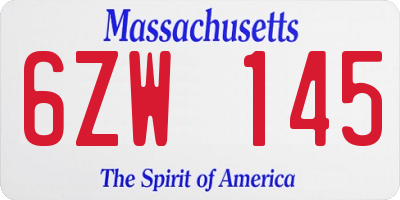 MA license plate 6ZW145