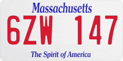 MA license plate 6ZW147