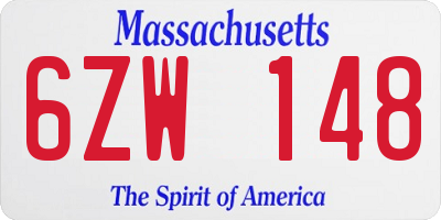 MA license plate 6ZW148