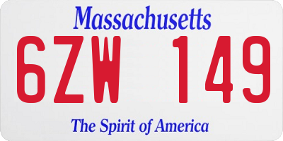 MA license plate 6ZW149