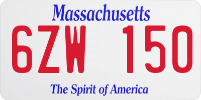 MA license plate 6ZW150