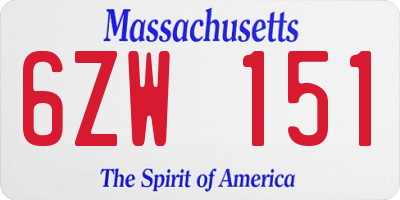 MA license plate 6ZW151