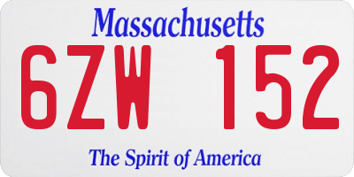 MA license plate 6ZW152