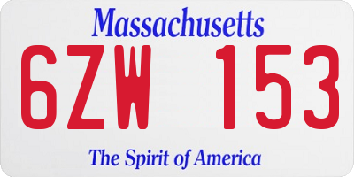 MA license plate 6ZW153