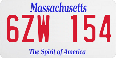 MA license plate 6ZW154