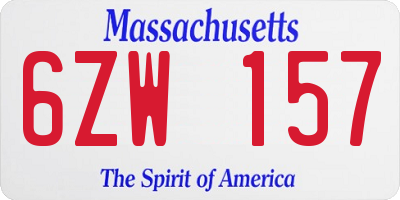 MA license plate 6ZW157