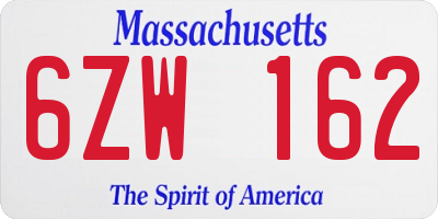 MA license plate 6ZW162