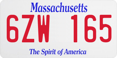 MA license plate 6ZW165