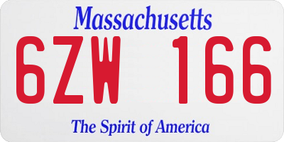 MA license plate 6ZW166