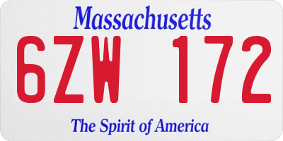 MA license plate 6ZW172