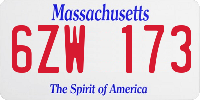 MA license plate 6ZW173