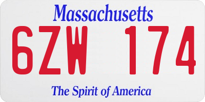 MA license plate 6ZW174