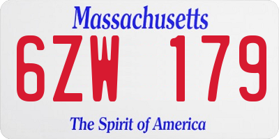 MA license plate 6ZW179
