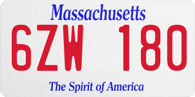 MA license plate 6ZW180