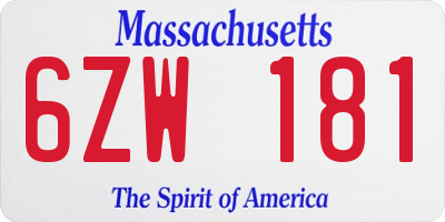MA license plate 6ZW181