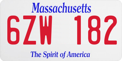 MA license plate 6ZW182