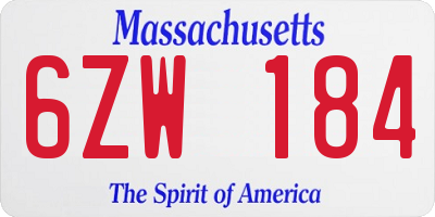 MA license plate 6ZW184