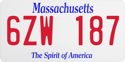 MA license plate 6ZW187