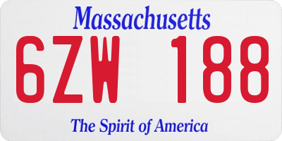 MA license plate 6ZW188