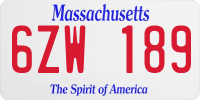 MA license plate 6ZW189
